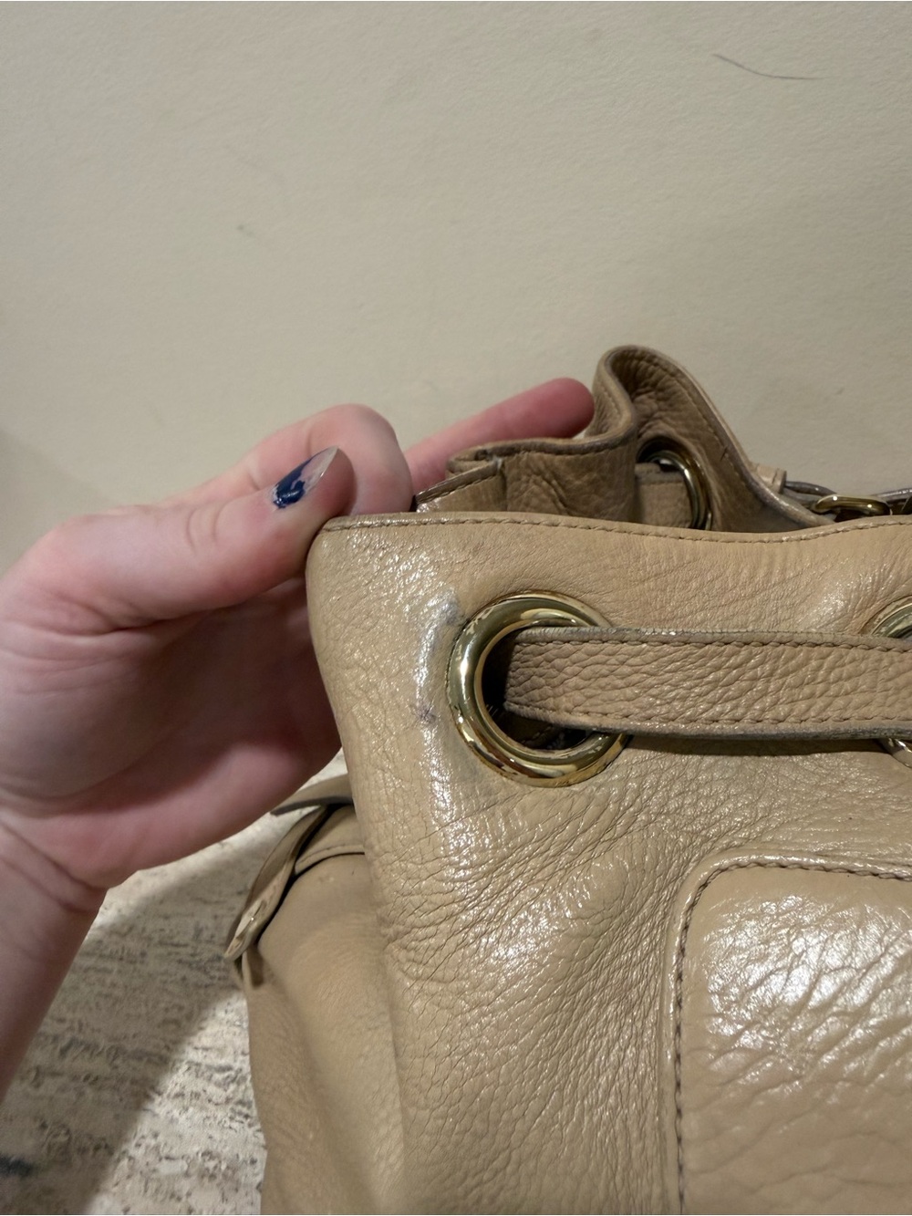 Jimmy Choo Beige Ramona Leather Shoulder Bag with Gold Hardware - Picture 7 of 16